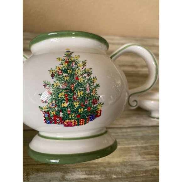 Radko Traditions Christmas Tree Sugar Bowl w/ Lid Green Trim 2000s - Picture 12 of 12